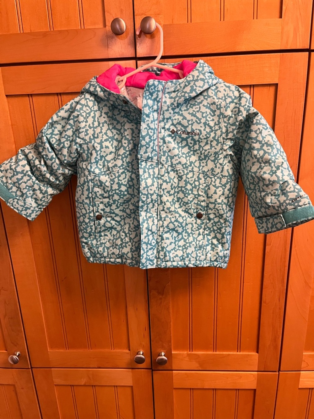 Columbia 2t Kids' Teal Patterned Ski Jacket with Omni-Heat and Outgrown Sleeves